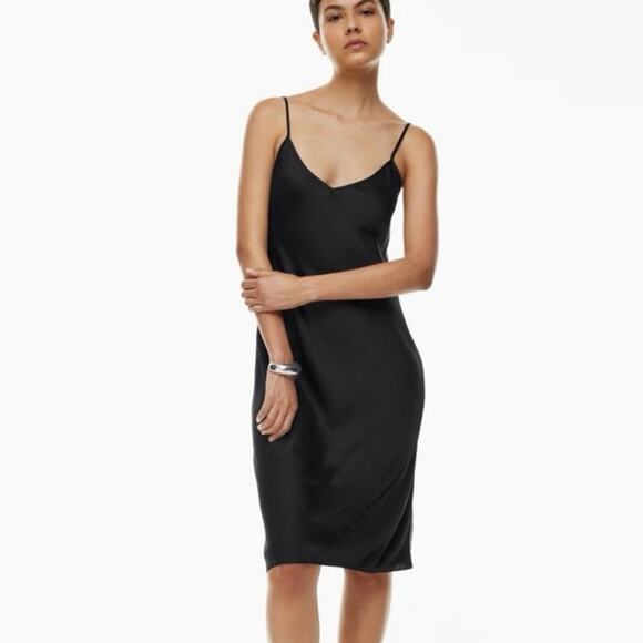Aritzia Wilfred Only Slip Satin Midi Dress Black Large Adjustable Straps - Picture 1 of 8